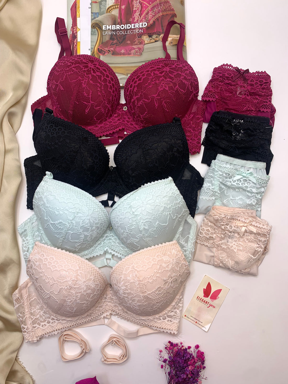 Bridal Lace Pattern Padded Pushup Wire Bra & Matching Underwear