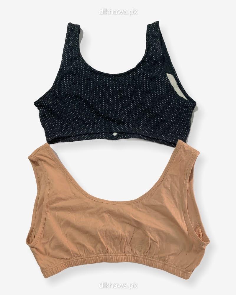 Pack of 2 - Front Open Bra with Button - Non Padded Non Wired Bra Imported Stocklot Branded Front Open Bra